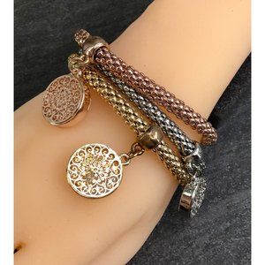 3 Pc Bracelet Set Silver Tone Gold Tone Rose Gold Stretch New
